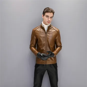 

Plus Size Men Leather Locomotive Coat Winter Thick Men Jackets PU Leather Short Coats Black Zipper Fashion Men Outwear NO533