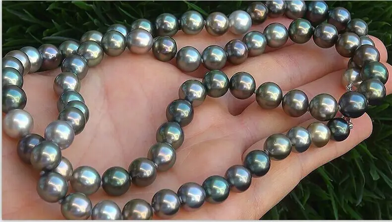 

9-10mm natural tahitian gray green multicolor pearl necklace 20inch