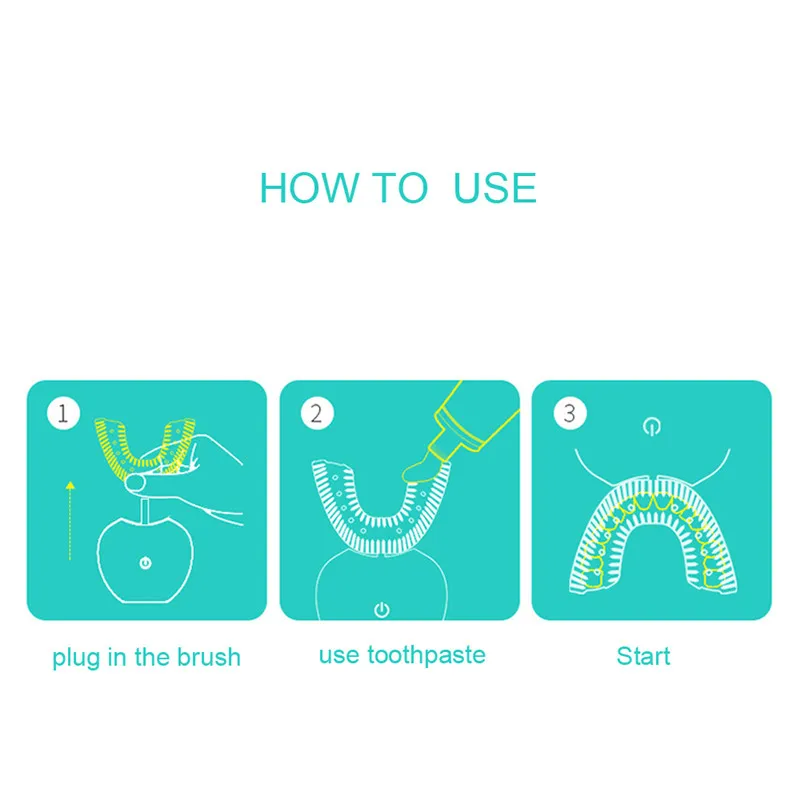 Интеллектуальная автоматическая звуковая электрическая зубная щетка типа U для зуба на 360 градусов, usb-зарядка, зуб зубы, отбеливающий синий свет