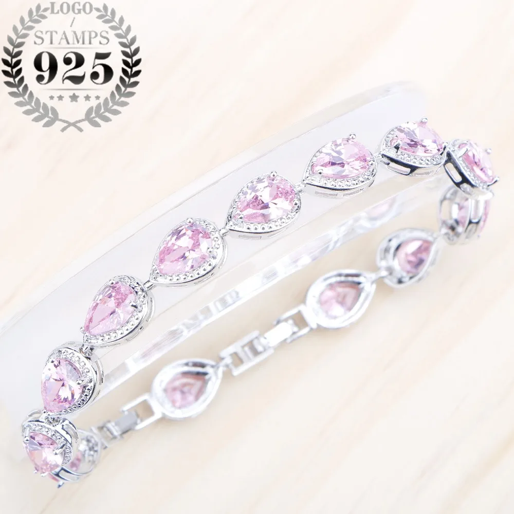Падение розовый кубический циркон серебро 925 ювелирные изделия браслет для женщин Belle Noel 18+ 2 см прекрасный подарок коробка