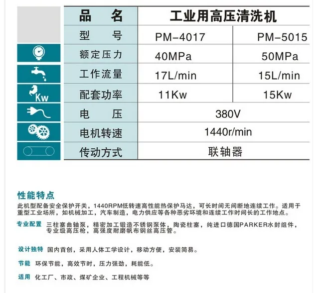 PM-4017 очиститель высокого давления 40 МПа 400 бар трехфазный 380 В переменного тока 11 кВт Мойка под давлением 17 л/мин машина для очистки холодной воды