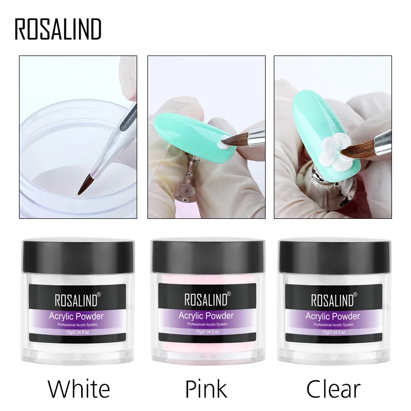 ROSALIND акриловая пудра кристалл дизайн ногтей советы строитель прозрачный акриловый порошок для ногтей маникюр 10 г розовый, белый, прозрачный
