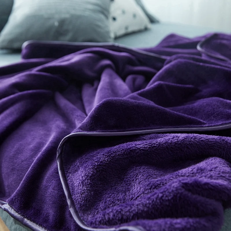 Сапфировый фиолетовый однотонный Цветной Французский бархат теплые одеяла двойной слой толстый плюш пледы на диван кровать самолет пледы покрывала