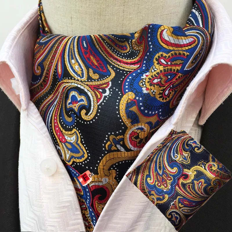Для мужчин Пейсли Шелковый шейный платок Аскот галстук платок Карманный квадратный набор Лот BWTHZ0238 - Цвет: LJC-02