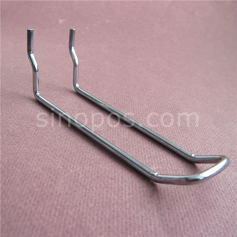 Metal Looped Peg Hook Double Prong 10cm, retail secured display chrome