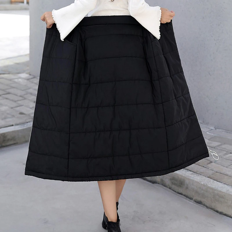 Теплые хлопковые юбки-карандаши с эластичной резинкой на талии для женщин; Новинка года; зимняя плотная длинная юбка на молнии; Черная Женская длинная юбка