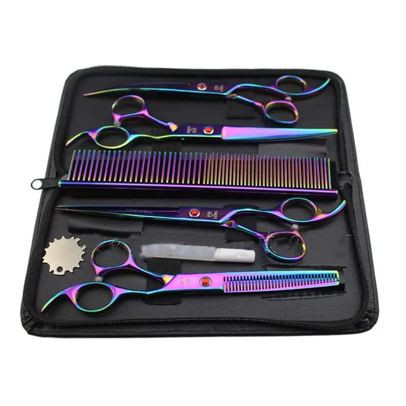 

5pcs Electroplating Colorized Hairdressing Scissors Kit for Pet Stainless Steel Scissors Set for Trimming Cutting Layering
