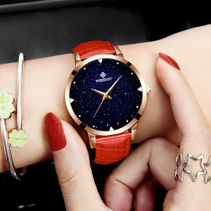 WISHDOIT Relojes mujer кожаный ремень часы Браслеты кварцевые часы Для женщин Наручные часы Для женщин платья Relogio Feminino