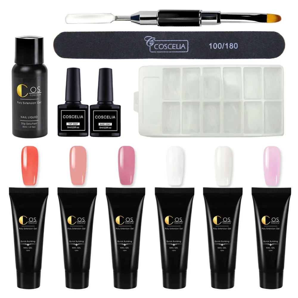 

COSCELIA Nail Art Quick Extension Builder Gel Set Top Primer Manicure Tool Set Nail Brush Nail File Gel Polish Extension Gel kit