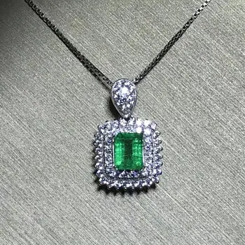 

Qi Xuan_Fashion Jewelry_Colombian Green Stone Rectangle Necklaces_S925 Solid Silver Pendant Necklaces_Factory Directly Sales