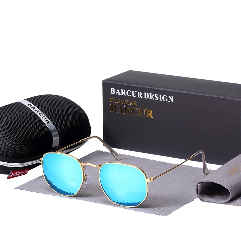 BARCUR Retro Hexagonal Round Metal Sunglasses BC3549