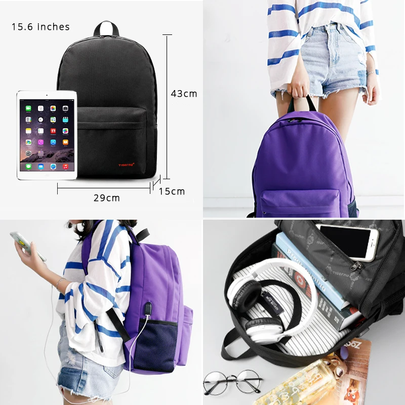 Tigernu, водонепроницаемые женские школьные рюкзаки для ноутбука, для девочки-подростка, противоугонная нейлоновая Повседневная сумка, сумки на плечо, Mochila Feminina