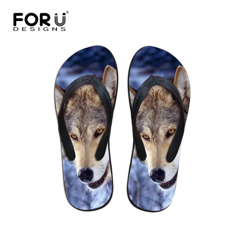 

doginthehole Beach Shoes Men Sport Sandals Cool Wolf Animal Printing Mens Flip Flops Outdoor Sandals Flats Sport Slipper Summer