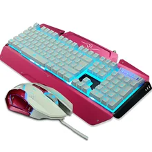 Wired Backlight Gaming Metal Luminous Keyboard and Mouse Set Combo USB Multimedia Game Gamer for Computer Desktop PC