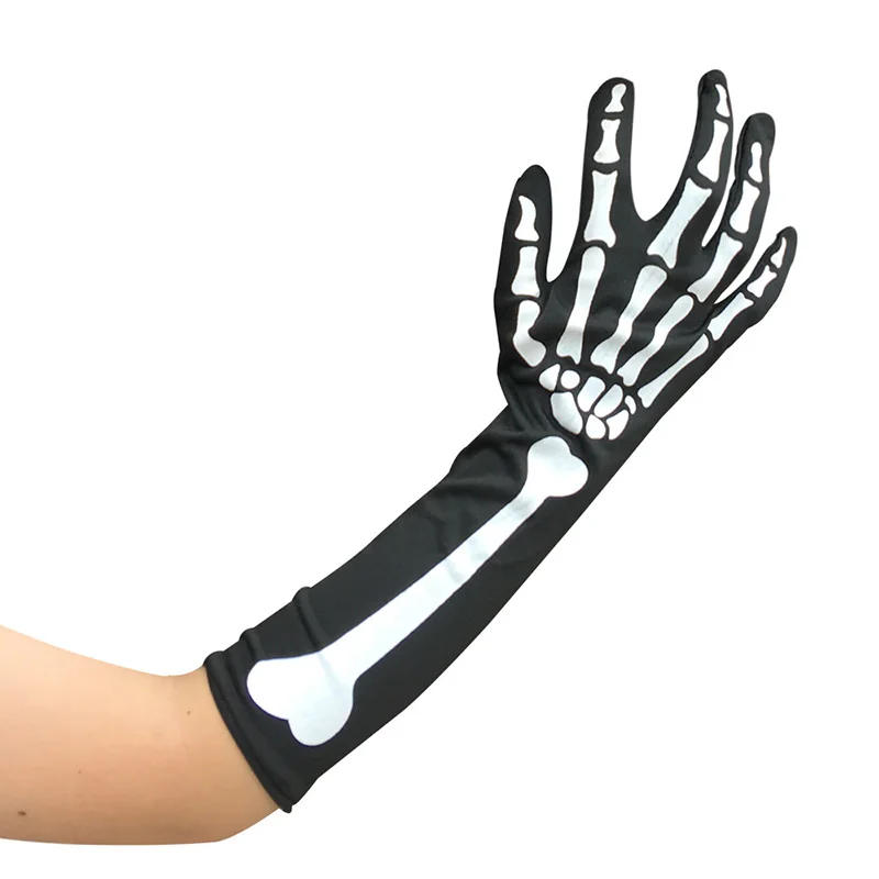 Модные белые перчатки со скелетом, полный палец, перчатки для Хэллоуина, перчатки для сцены ужасов, барные танцевальные платья, реквизит, варежки, аксессуары