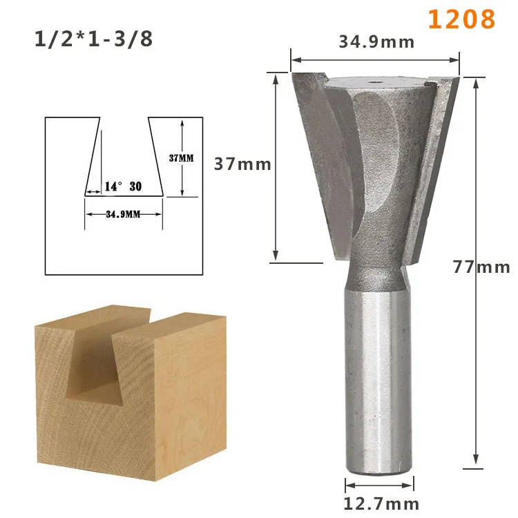 1pc1/4 1/2 мм хвостовик Высокое качество промышленных Класс древесинная ласточкин хвост фрезы для контурной обработки для обработки дерева Вольфрам гравировальный инструмент фрезерный станок - Длина режущей кромки: 1208