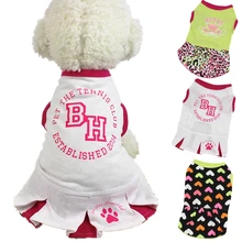 Spring Summer Dog Dress Cotton Cute Cartoon Print Dog Dresses Sport XS L Pet Clothes For