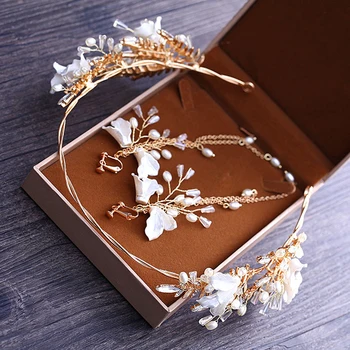 

Bride Wedding Hairband Earring Sets Fashion Crystal Pearl Bridal Hair Accessories Headband Crown Women Headpiece Head Jewelry