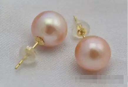 

Free Shipping >>>> new hot 10mm round pink pearl earring 18k gold stud