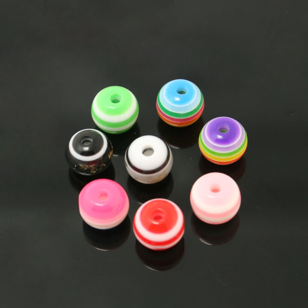 

New Fashion 50pcs 8/10/12mm Pick Size Mixed Stripe Resin Beads Round Beads For Making Bracelet&Necklace Accessories Gifts DIY