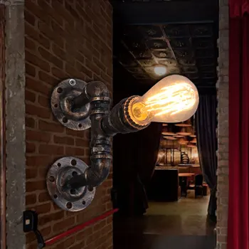 

B010 Vintage E27 Plated Loft Iron Wall Lamp Retro Industrial Bathroom Stair Antique Lamp Water Pipe Wall Lights