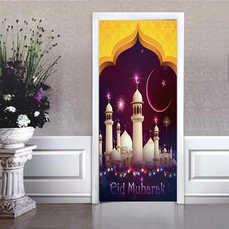 Мусульманское религиозное здание Луна свет стены Дверь стикер s для детской комнаты стены двери стикер ванной двери обои
