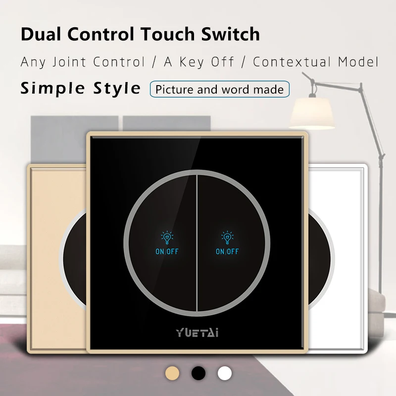 

Switch 2 Gang 1 Way touch light switch wall smart switch