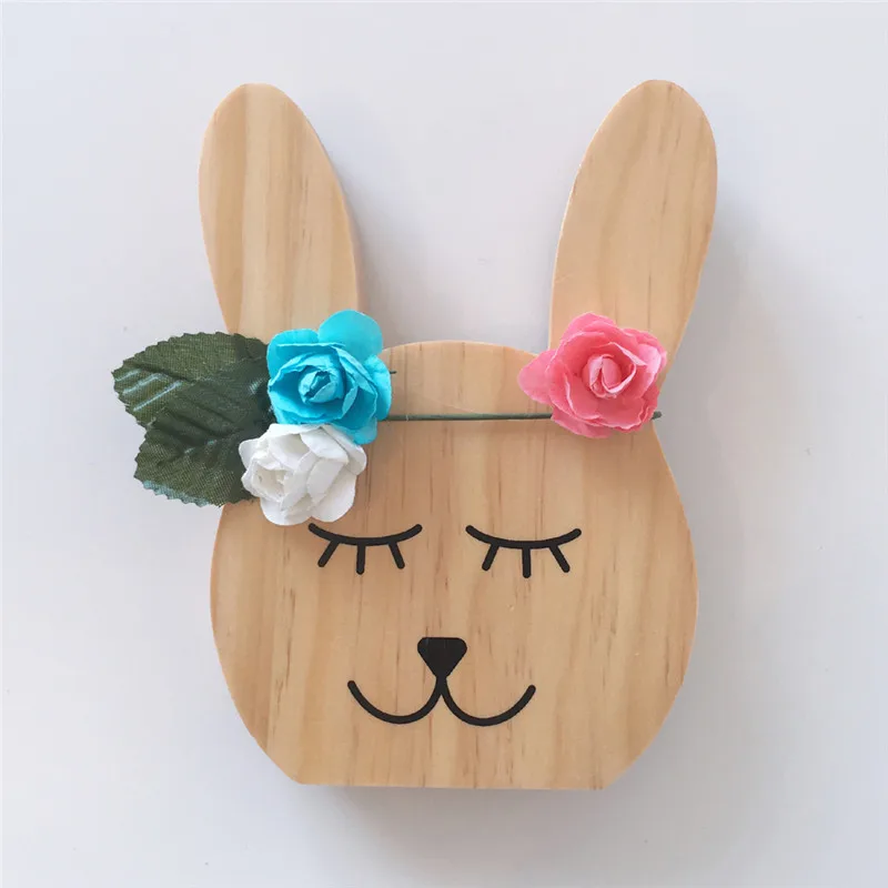 Скандинавские деревянные украшения для мебели в виде животных, лисы/медведя/кролика/кошки, деревянные игрушки для детской комнаты, декор для детской комнаты, реквизит для фотосессии - Цвет: Rabbit Wreath