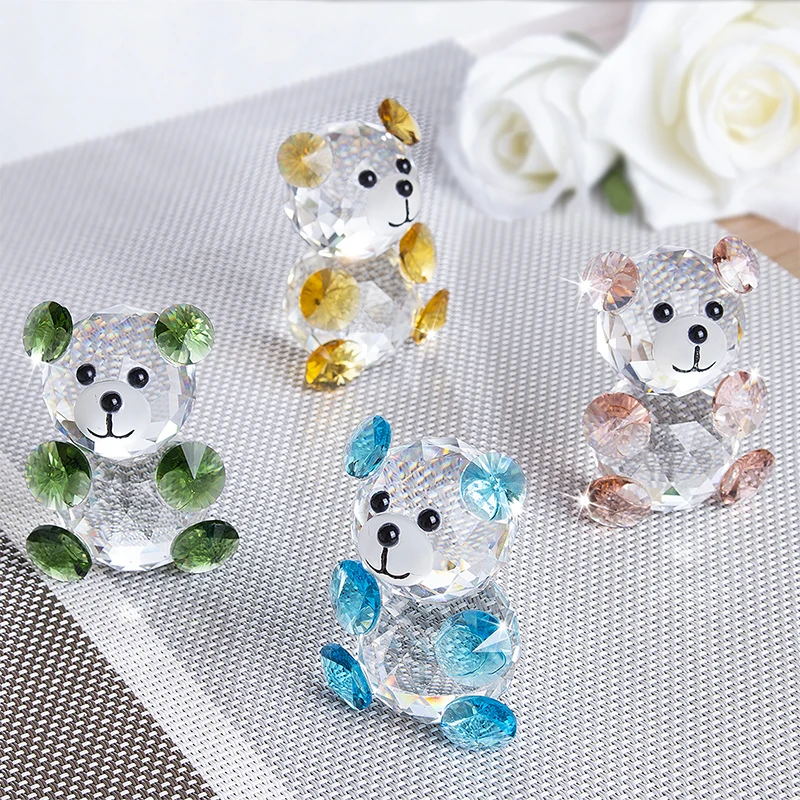 

H&D Handmade X'mas Gift 3D Crystal Bear Figurines Miniatures 4pcs Glass Animal Ornament Craft Souvenir Home Decor Wedding Favors
