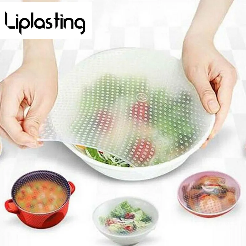 

4Pcs/set Silicone Food Savers Cling Stretch Film Fresh Food Cover Wrap Seal Cover Silicone Food Cover Placemat Kitchen Tools