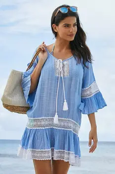 

Bikini Cover Up Lace Tassel Hollow Crochet Swimsuit Beach Dress Women 2019 Summer Ladies Cover-Ups Bathing Suit Beach Wear Tunic