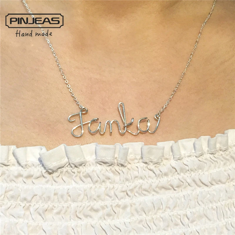 

PINJEAS Custom Name letters Necklace Personalized Wire wrapped handmade Sterling Silve Perfect Unique jewelry women gifts