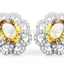 Натуральный настоящий цитрин серьги гвоздики 925 Серебро Тонкий желтый кристалл 1.75ct* 2шт драгоценный камень# B952104