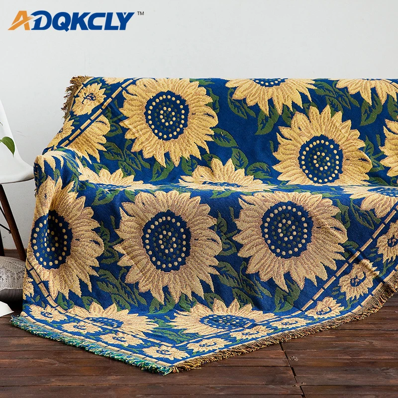 

ADQKCLY Sunflower Floral Sofa Towel Cotton&Linen Knitting Sofa Blanket for Home Textile Bedspread Sheet Carpet throw Blankets