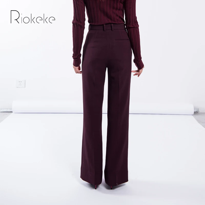 Tall Recto La Cintura Sólido Pierna Clásico Ancho Alta Las Pantalones Riokeke 2018 Mujeres Casual Elegante Delgado De HdA7Rq