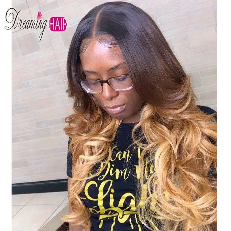 Ombre Highlights Color 13x6 Deep Part Lace Front Human Hair Wigs Brazilian Body Loose Wave Wigs With Baby Hair For Black Woman