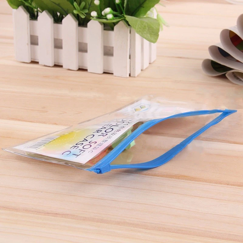 Clear Plastic School Exam Stationery Case Pencil Pen Eraser Zipped Bag Pouch 24*12CM