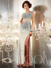 Enchanting Abendkleider Strass Perlen Side High Slit Durchsichtig Partei-kleid