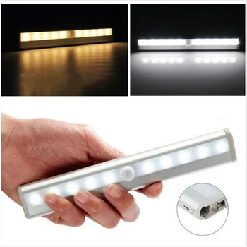 

10LED Automatic Night Light Wireless Motion Sensor Cupboard Light Battery Operated LED Strip Light White Free Shipping