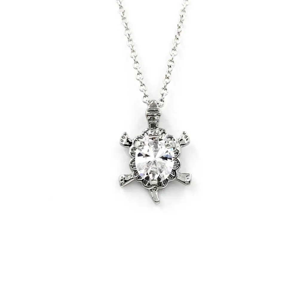 Clear Zircon Crystal Animal Tortoise Pendant Chain Necklace Sweater Jewelry