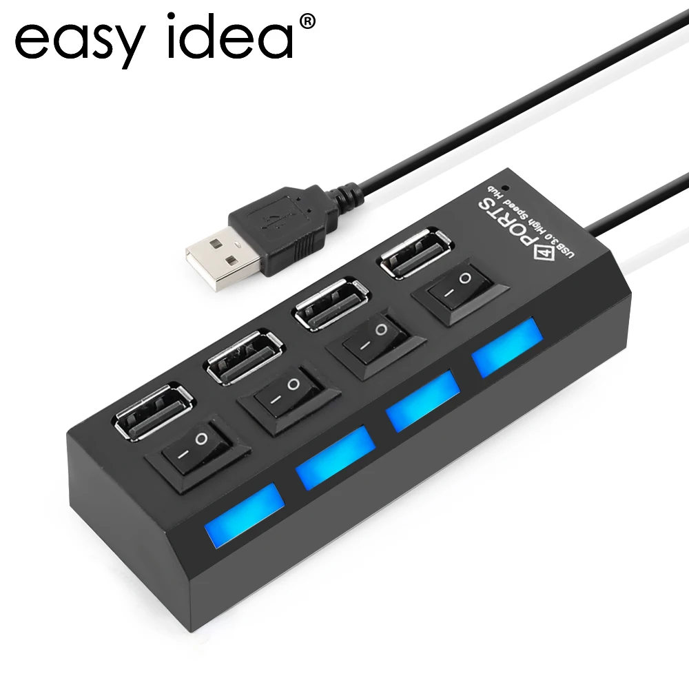 EASYIDEA Mini USB 2,0 концентратор 4 порта Портативный высокоскоростной usb-хаб 480 Мбит/с Переключатель ВКЛ/ВЫКЛ концентратор USB разветвитель адаптер концентратор для ПК ноутбука