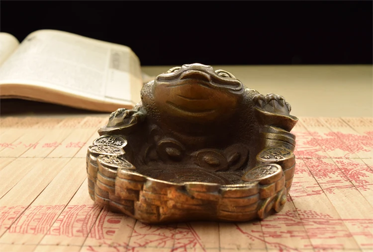 Антикварный антиквариат Китайский медный Цикада пепельница|ashtray| |