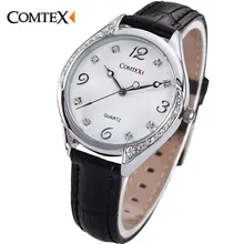 Comtex femmes de montre noir blanc bracelet en cuir fille montres lady montre-bracelet étanche quartz cristal printemps mode horloge reloj