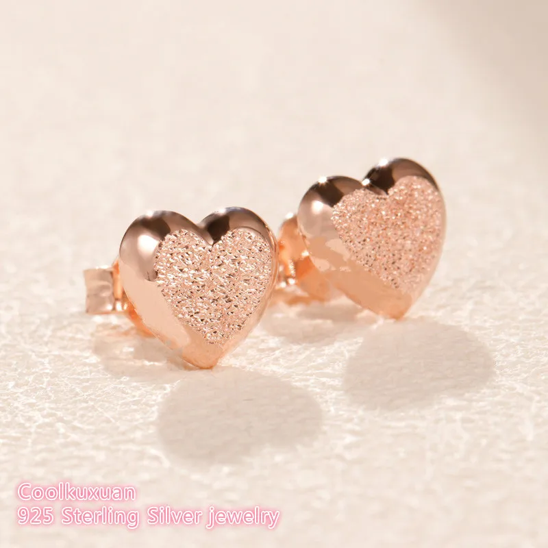 

2019 Spring 100% 925 Sterling Silver Matte Brilliance Hearts Earrings, Rose gold Original European Style Brand woman Jewelry
