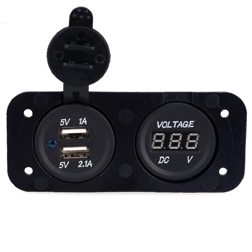 USB светодиодный цифровой вольтметр для автомобиля DC12V 24V мотоцикла 5v 2.1A/1A