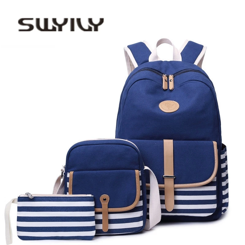 Swyivy Women's Composite Bag Shoulder Backbag Navy Blue Stripe College