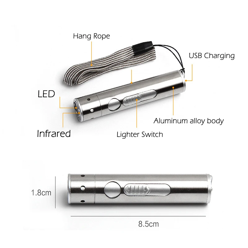 3 in 1 Outdoor Mini LED Flashlight + Cigarette Lighter + Infrared Light USB Charging Aluminium Alloy Torch High Power 3 in 1 Outdoor Mini LED Flashlight + Cigarette Lighter + Infrared Light USB Charging Aluminium Alloy Torch High Power