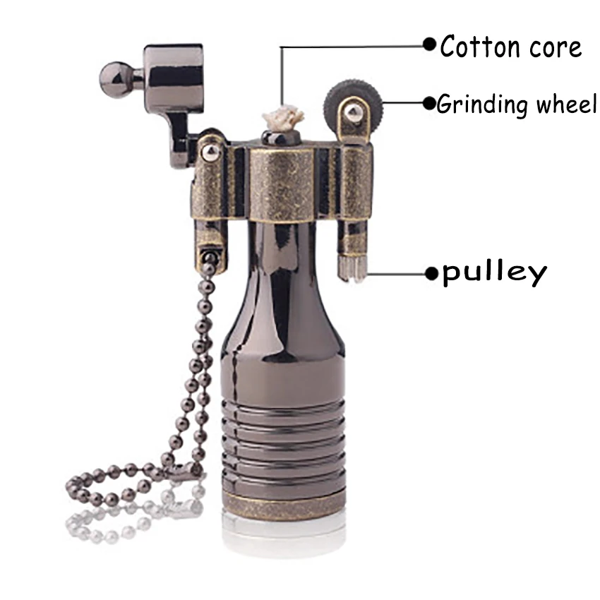 

Portable Kerosene Lighter Vintage Windproof Cigarette Ignition Old Style Grinding Wheel Lighter With Chain Smoking Accessories