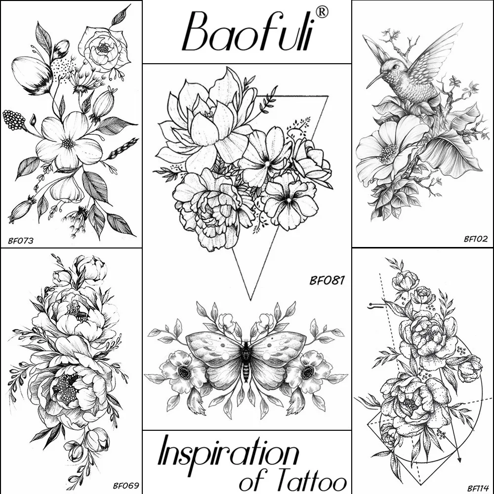 BAOFULI, женские цветы, бабочки, Временные татуировки, стикер, треугольник, Переводные татуировки, боди-арт, рисунок, шея, лодыжки, поддельные татуировки