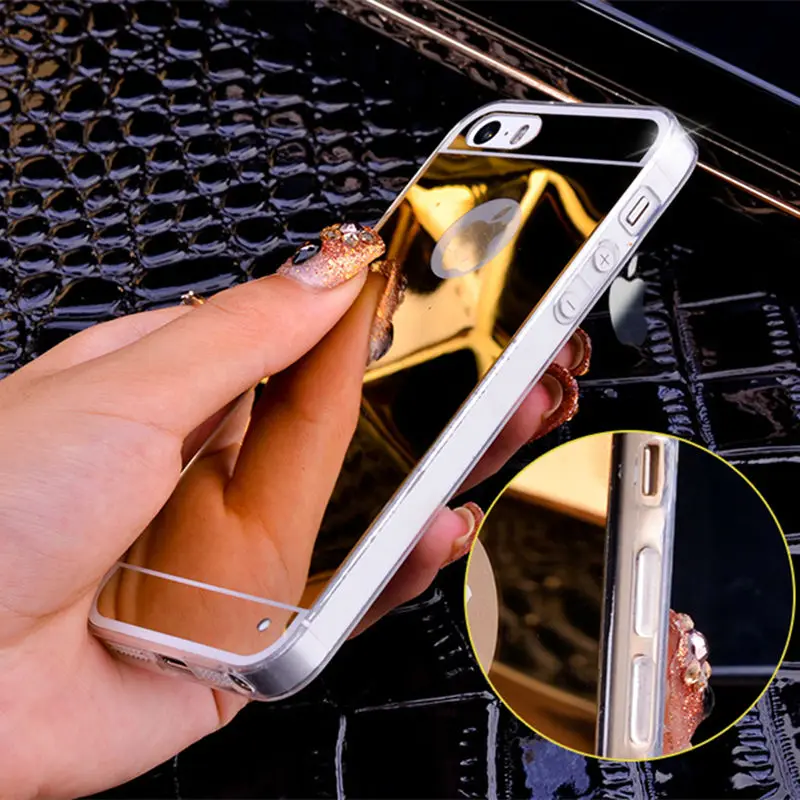 

Fashion Clear Silicon Plastic Soft Mirror TPU Celular For Apple Case On 5S SE 6S 8 PLus Makeup Mirror Back Cover For iPhone 5 7